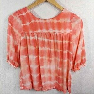 Cat & Jack Girls Blouse Pink  Tie Dye Scoop Neck Keyhole Button L 10/12